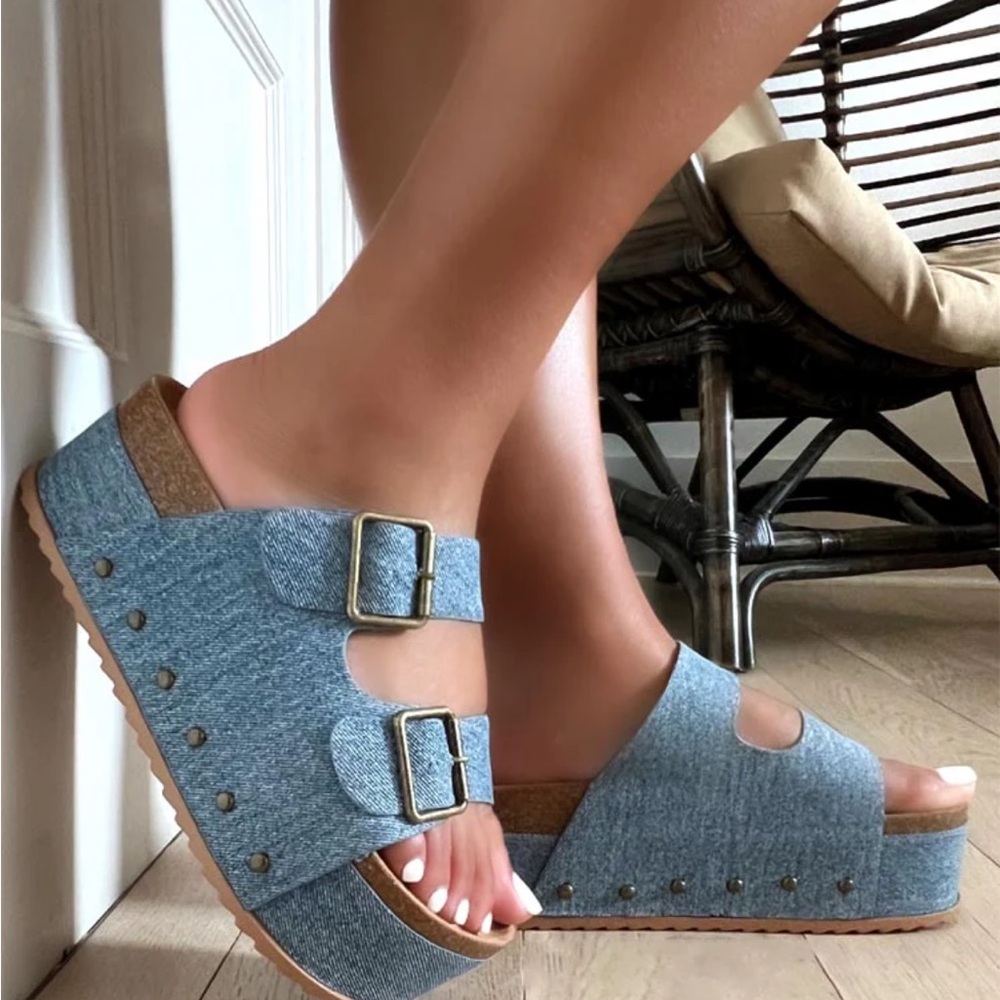 Stylish Denim Blue Platform Sandals